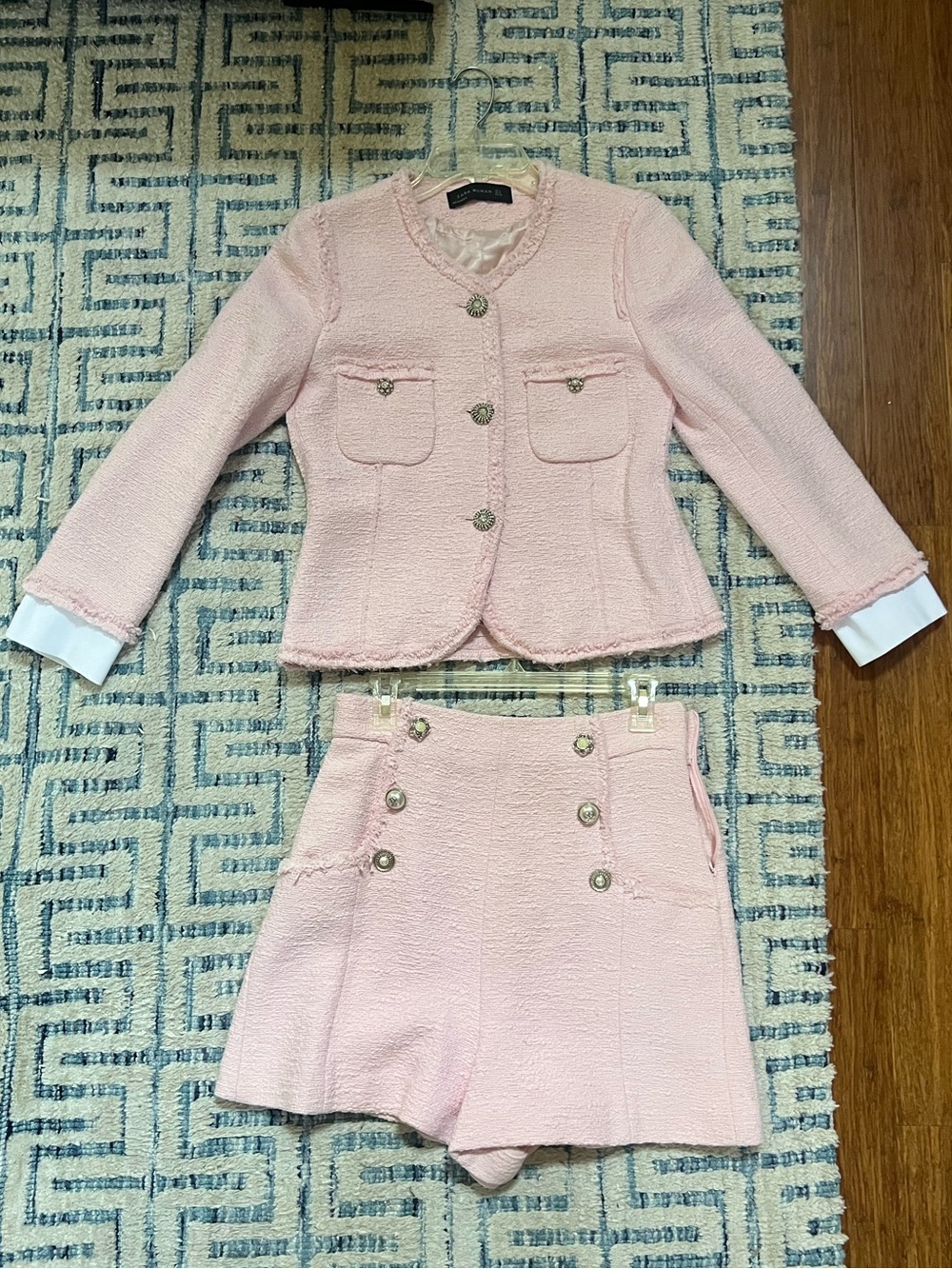 Zara Light Pink Tweed Blazer and High-Waist Shorts Set